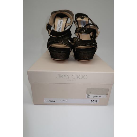 Jimmy Choo Metallic Louisa Peep Toe Strappy Platform Heel Sandals Gold Size 36.5 - Picture 10 of 10